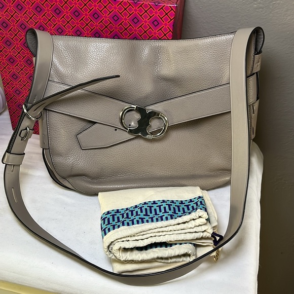 Tory Burch Gemini Link Hobo Crossbody Bag French Gray Pebbled Leather - Picture 17 of 17